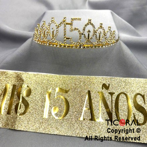 SET VINCHA Y BANDA 15 AOS ORO X 1